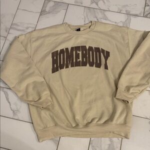 Gildan Beige Crewneck Sweatshirt with Black Neck Tags